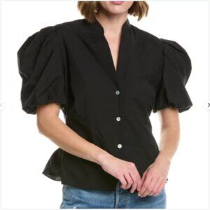 VINCE Draped Puff Sleeve Blouse with Cutout Back in Black Italian Cotton sz 6